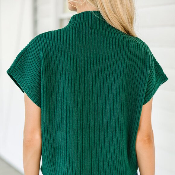 B305 Green Patch Pocket Ribbed Knit Short Sleeve Sweater - Picture 4 of 6